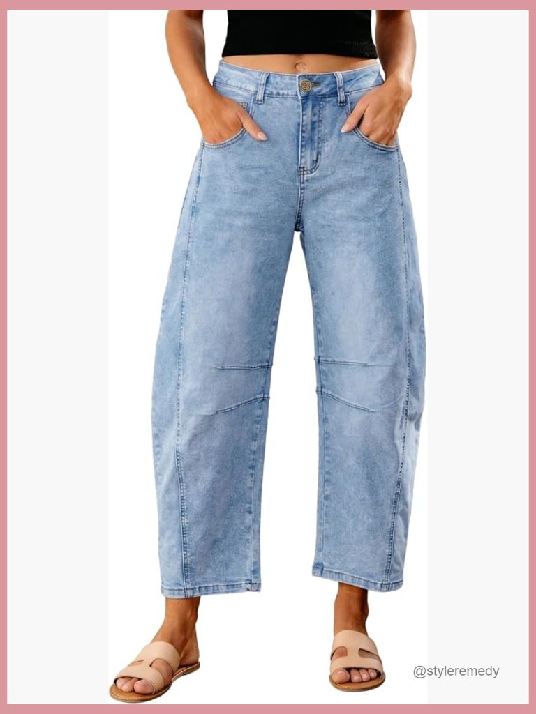 Barrel Jeans For Women Trendy High Waisted Wide Leg Baggy Cropped Relax Fit